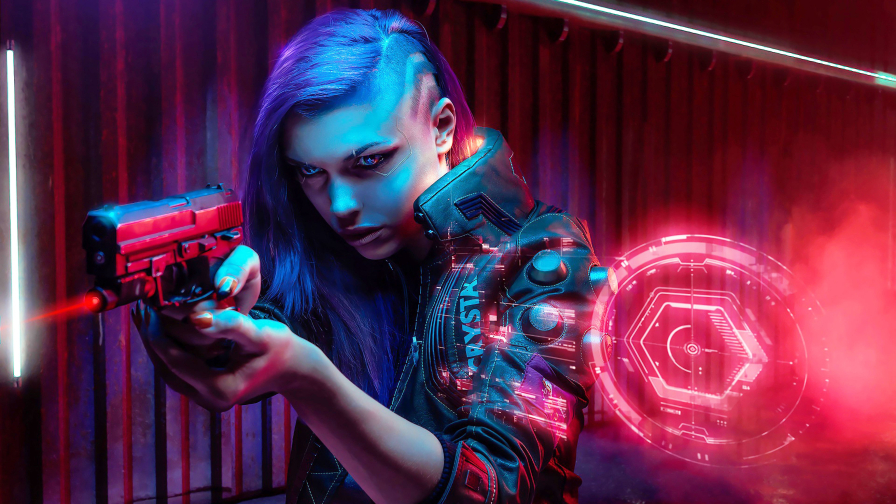 Dangerous Girl with Shotgun in Cyberpunk 2077