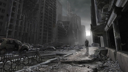 Destroyed Abandoned City and Lonely Survivor
