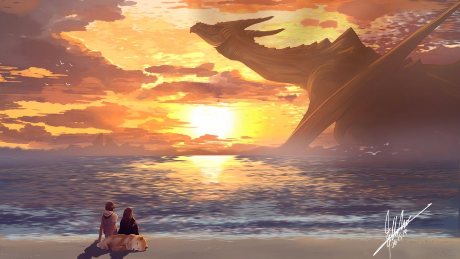 Dragon and People on Beach