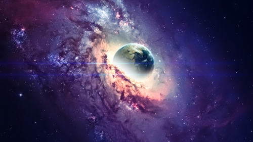 Earth in Purple Galaxy