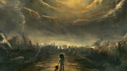 End of Earth and Little Girl with Toy