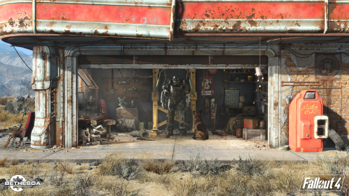 Fallout 4 Abandoned Gas Station and Soldier in Suit