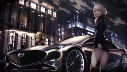 Girl with White Hair and Beautiful Car Mazda