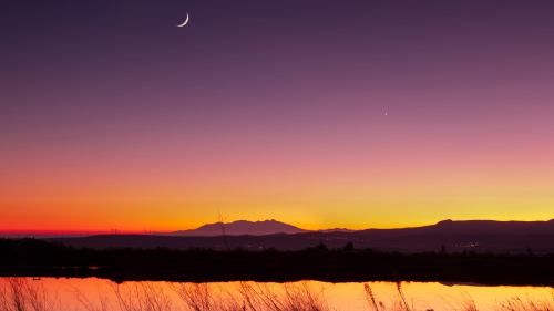 Half Moon and Sunset Twilight Lake