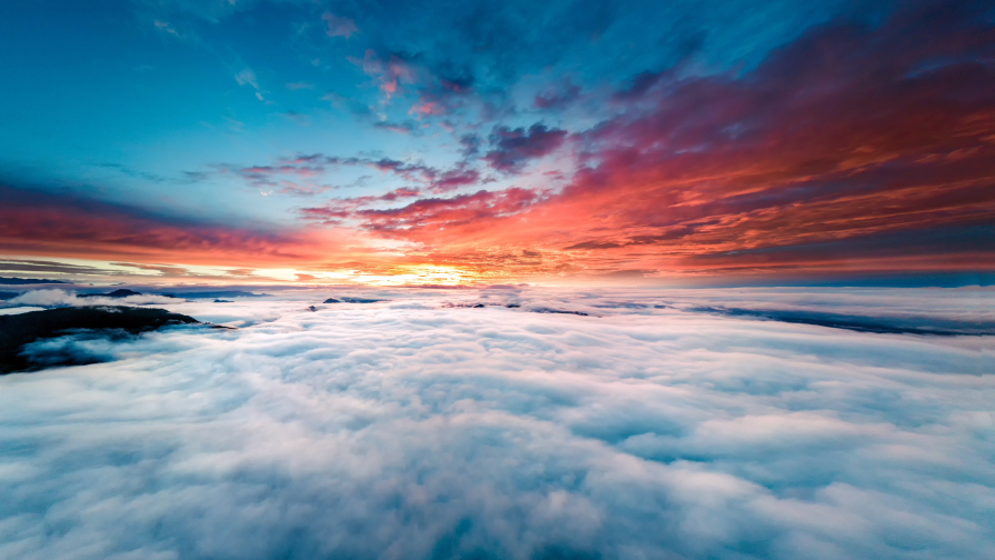 Horizon above Big Clouds and Purple Sunset