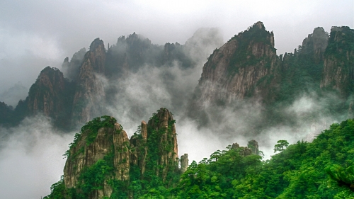 Huangshan Mountain Range in Southern Anhui Province and Eastern China