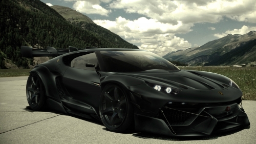 Lamborghini Asterion beautiful black car in forest