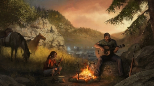 Last of Us Survivors and bonfire fine art