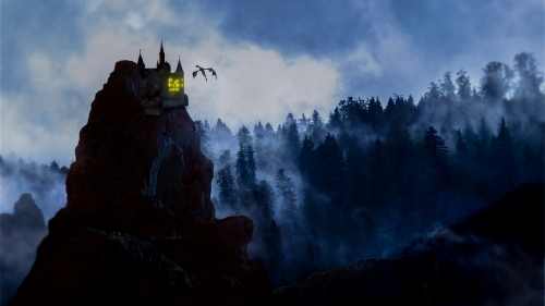 Light in Castle on Hill and Dark Forest