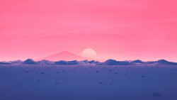 Low Poly Sunrise and Mountains Peaks