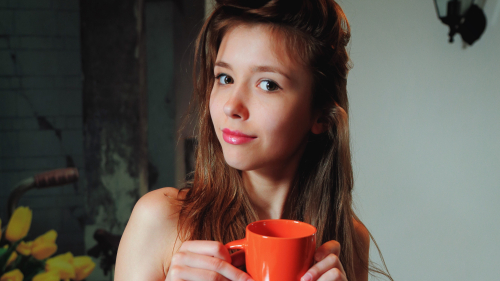 Mila Azul Hot Teen Girl and Cup of Coffee