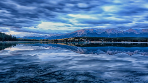 Mountain Pyramid and Lake with Reflection