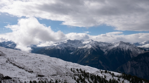 Mountain Slope Rocks and Snow