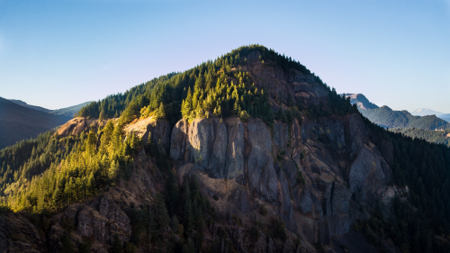 Mountain top and green trees