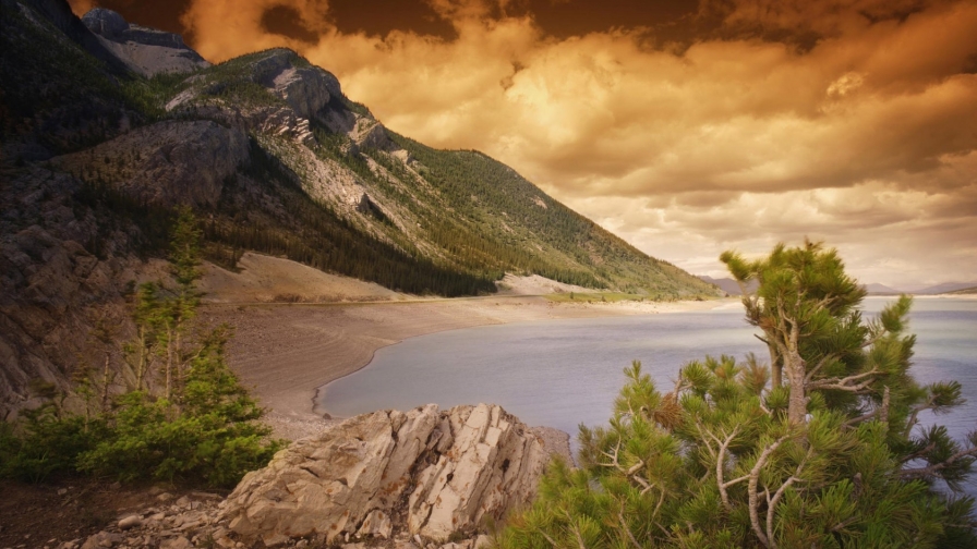 Mountains Forest and Lake