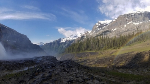 Mountains Waterfall and Green Forest