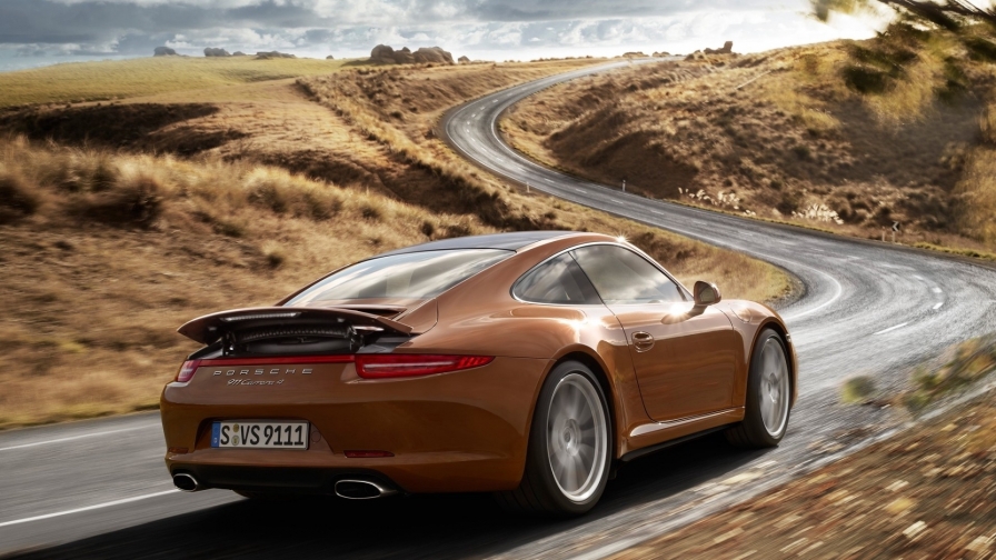 Porsche 911 Carrera 4 Coupe Car Rear View Road