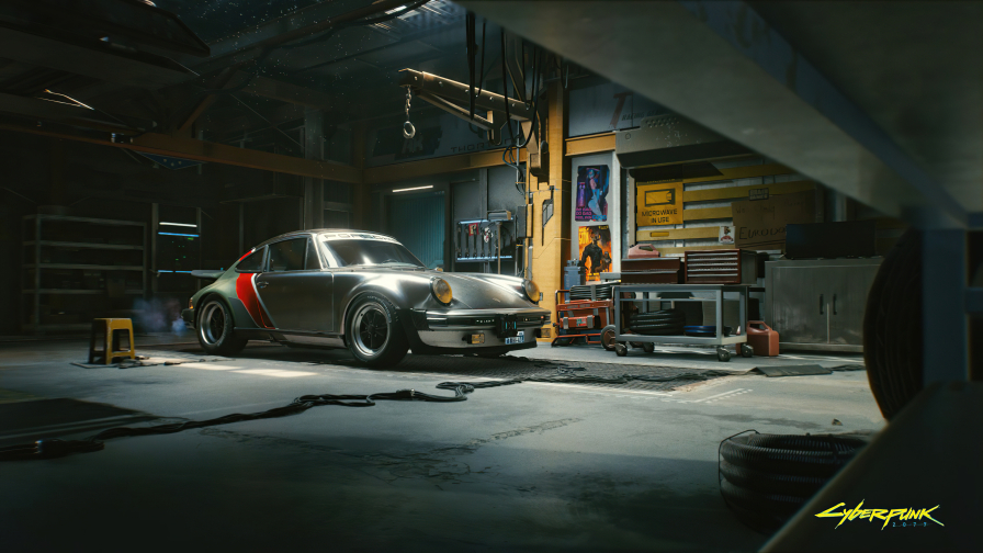 Porsche in Garage Cyberpunk 2077