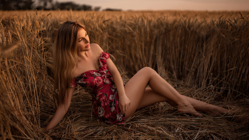 Pretty Hot Blonde Woman in Yellow Field