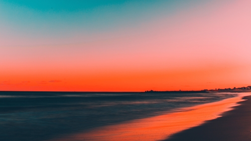 Red and Blue Sunset on Beach