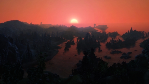 Red dawn in beautiful fantasy world