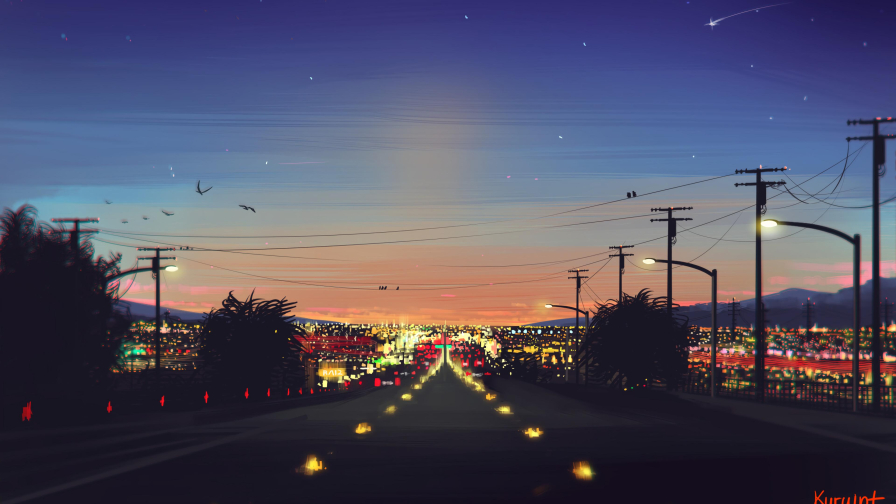 Road in City and Dusk