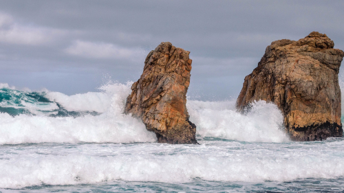 Rocks in Waves on Coast