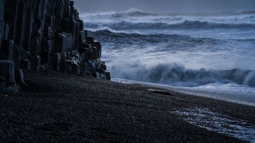 Rocks on Beach and Waves