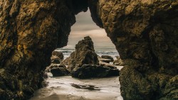 Rocks on Beach and Waves