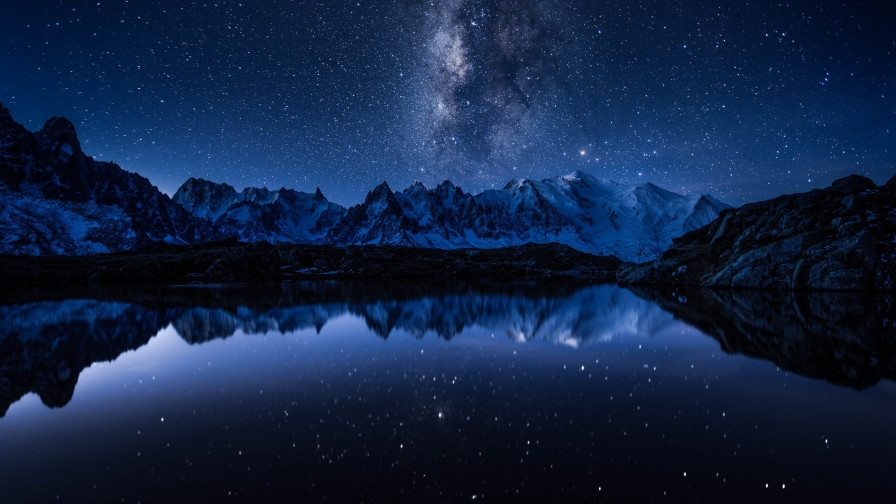 Starry Night Lake and Mountains