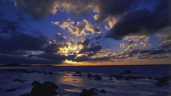 Sunset on Beach and Rocks