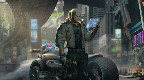 The Witcher and Motorcycle in Cyberpunk 2077