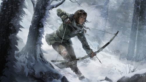 Tomb Raider Lara Croft Beautiful girl in winter forest