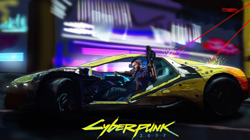 V Cyborg Girl in Yellow Sport Car Cyberpunk 2077