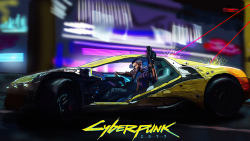 V Cyborg Girl in Yellow Sport Car Cyberpunk 2077