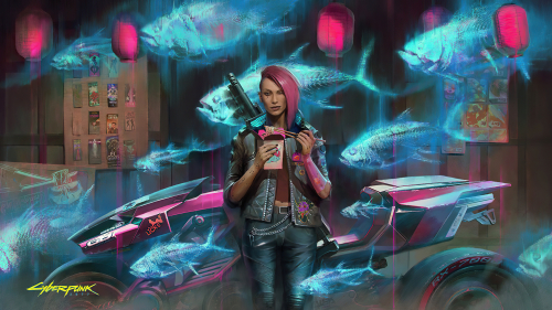V Cyborg Girl with Pink Hair Cyberpunk 2077