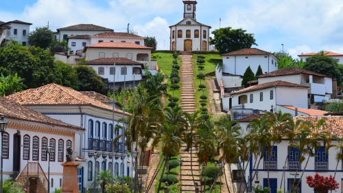 Village Brazil Minas Gerais Church Baroque and Palm Trees