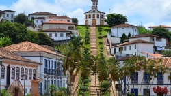 Village Brazil Minas Gerais Church Baroque and Palm Trees