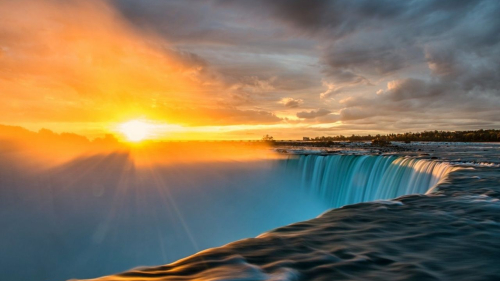 Waterfall and Amazing Sunset