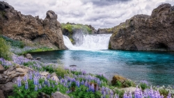 Waterfall and Rocks on Coast