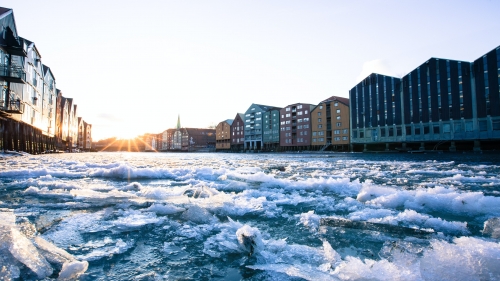 Waves on River and Buildings