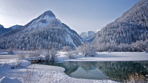 Winter Mountains Valley and Lake