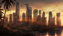 Wonderful Dead big city and ruins on the beach