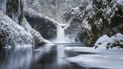 Wonderful Frozen Waterfall in Forest
