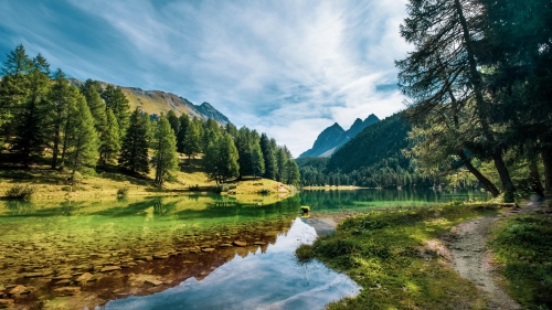 Wonderful Lake and Mountains with Green Forest