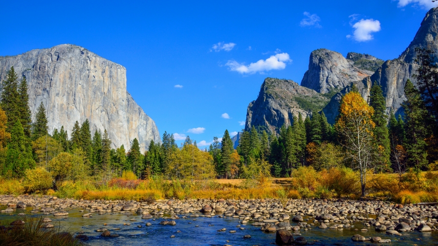 Wonderful Mountain Valley and Rock in River