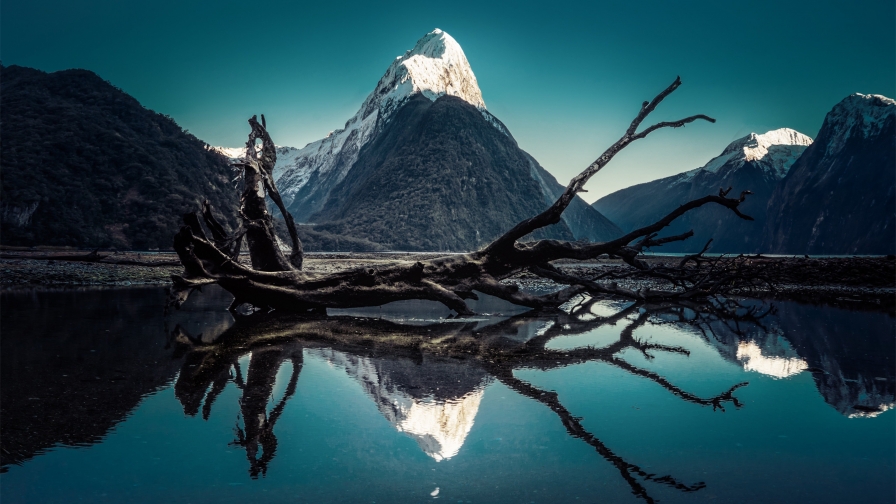 Wonderful mountains peaks and lake