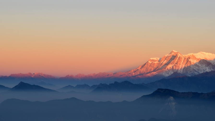 Wonderful Orange Sunset and Mountain Peak