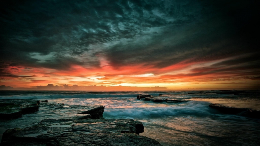 Wonderful Orange Sunset and Sea