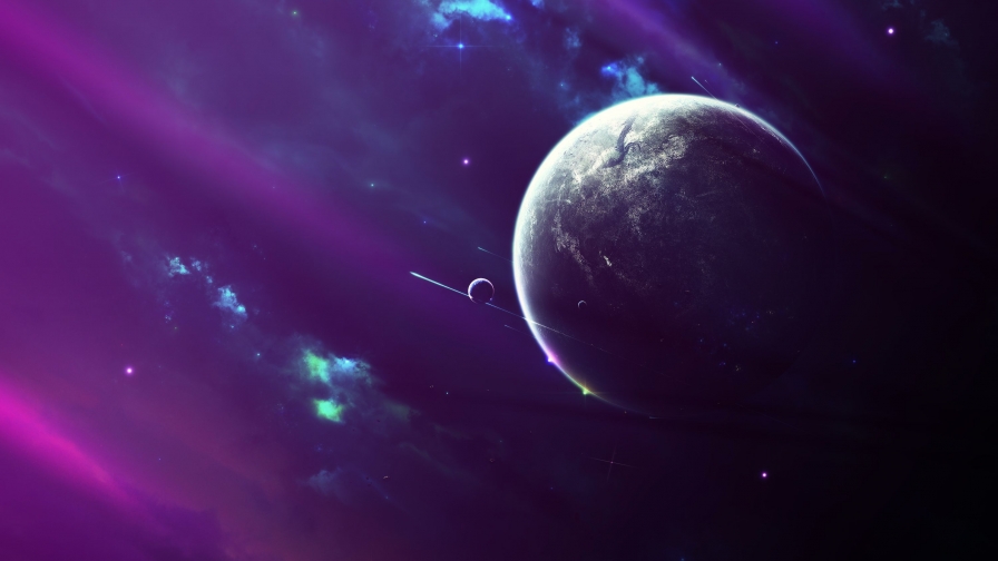 Wonderful Purple Galaxy and Single Planet